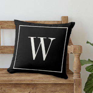 Coussin Lettre Monogrammée Moderne Personnalisée Noir & Bl