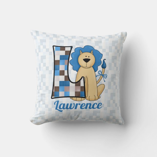 Coussin LETTRE MONOGRAPHIQUE LION Bleu POUR ENFANTS L (Recto)