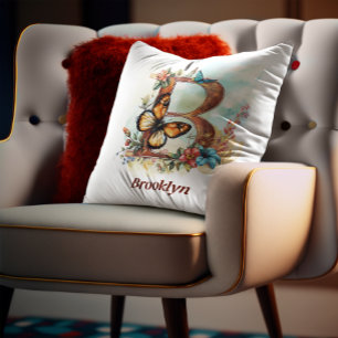 Coussin Lettre papillon floral B monogramme