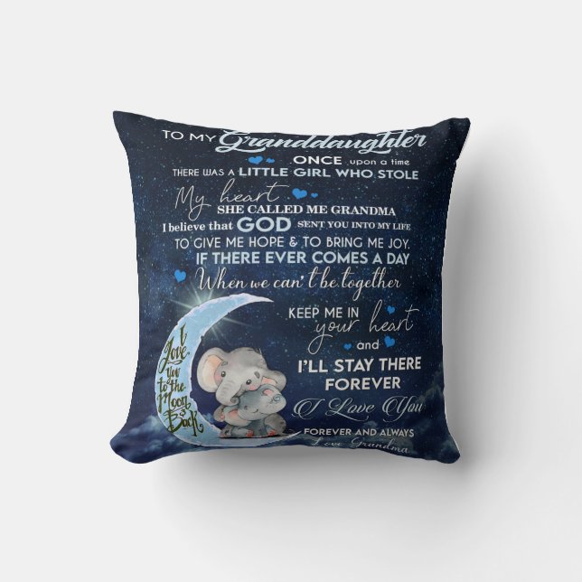 Coussin Lettre personnalisée à ma petite-fille, Eléphant (Recto)