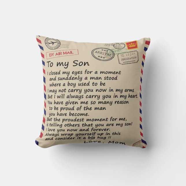 Coussin Lettre Personnalisée À Mon Fils De Maman, Air Mail (Recto)