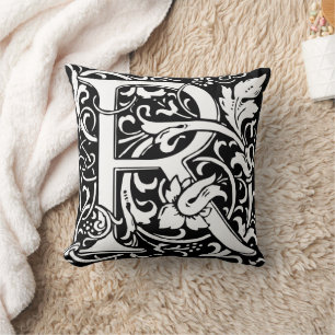 Coussin Lettre R Monogramme médiéval Art Nouveau