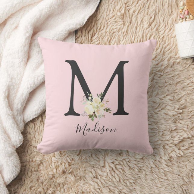 Coussin Lettre rose pâle 'M' Nursery Monogramme (Couverture)