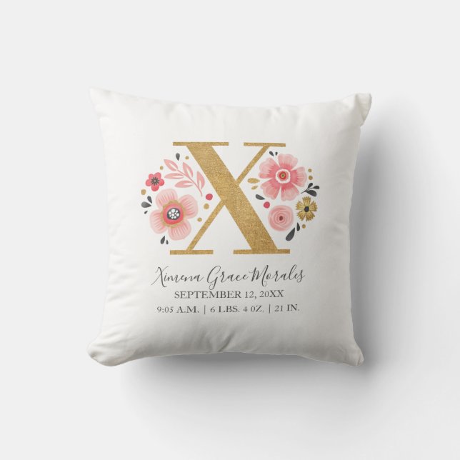 Coussin LETTRE SITE DE NAISSANCE X Pink Floral Monogramme  (Recto)