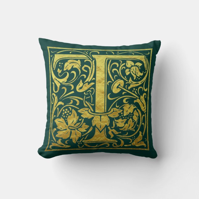 Coussin Lettre T Première Lettre Faux Gold Green (Recto)