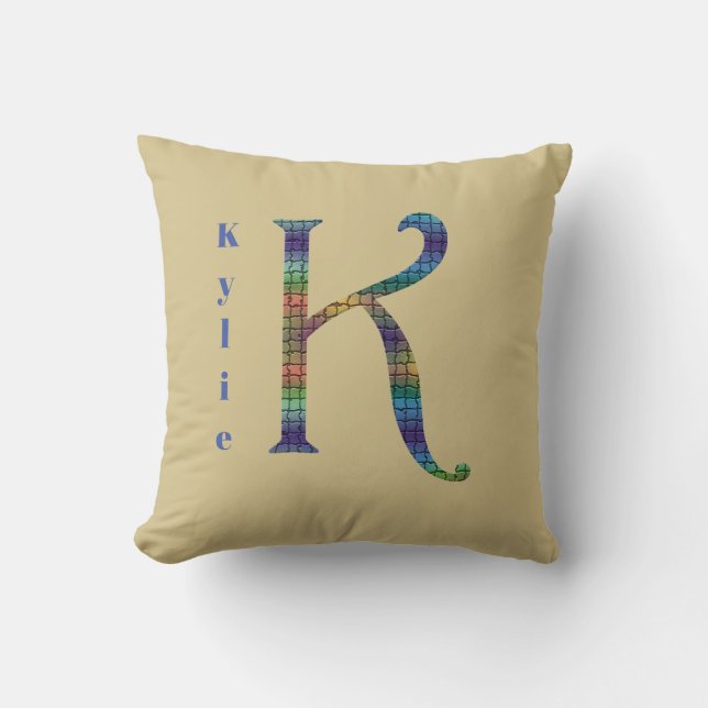 Coussin LETTRE TONNE TERRE UNIQUE K MONogramme Carrelé (Recto)