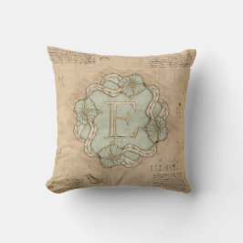 Coussin Lettre vintage artisanale E Word Art Green Gold