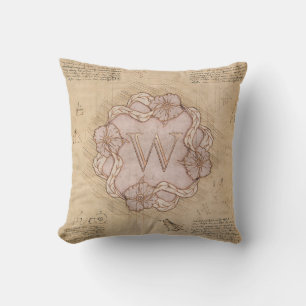 Coussin Lettre vintage artisanale W Word Art Rose Or