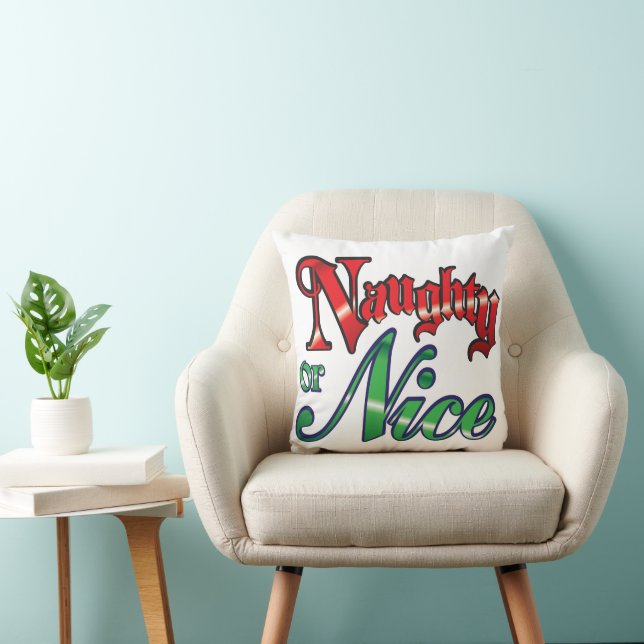Coussin Lettres rouges rétro Noël, Naughty ou Nice (Chaise)