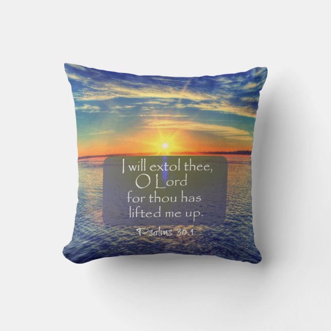 Coussin Lever de soleil de l'océan avec Psaumes Bible Vers (Recto)
