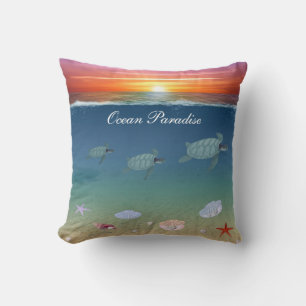 Coussin Lever de soleil sur l'océan, tortues marines et co