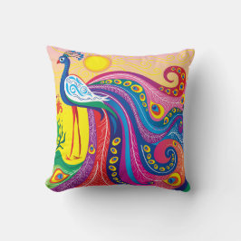 Coussin Lever du soleil avec paon