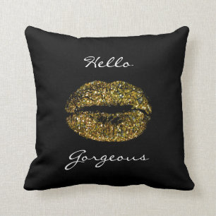 Coussin Lèvres blanches de baiser de noir d'or magnifique