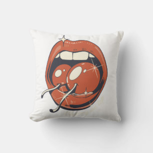 Coussin Lèvres Cerise Rouges Rétro - Art Graphique