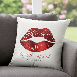 Coussin Lèvres en feuille rouge Noms personnalisés Écritur