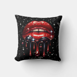 Coussin Lèvres Rouges Dégoulinantes de Paillettes Brillant