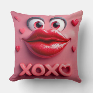 Coussin Lèvres rouges vibrantes avec motif XOXO
