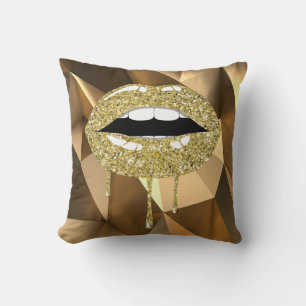 Coussin Lèvres scintillantes de luxe doré au goutte à gout