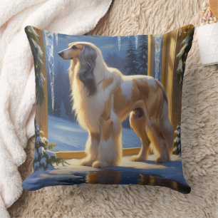 Coussin Lévrier Afghan avec lumières de Noël pour les Fête
