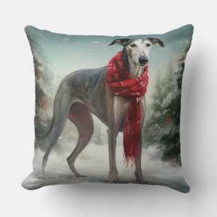 Coussin Lévrier dans la neige de Noël 