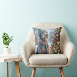 Coussin Lévrier irlandais de Noël avec arbre