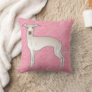 Coussin Lévrier Italien Crème Chien Mignon Sur Cœurs Roses