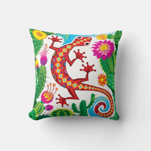 Coussin Lézard du Sud-Ouest avec Fleurs de Cactus