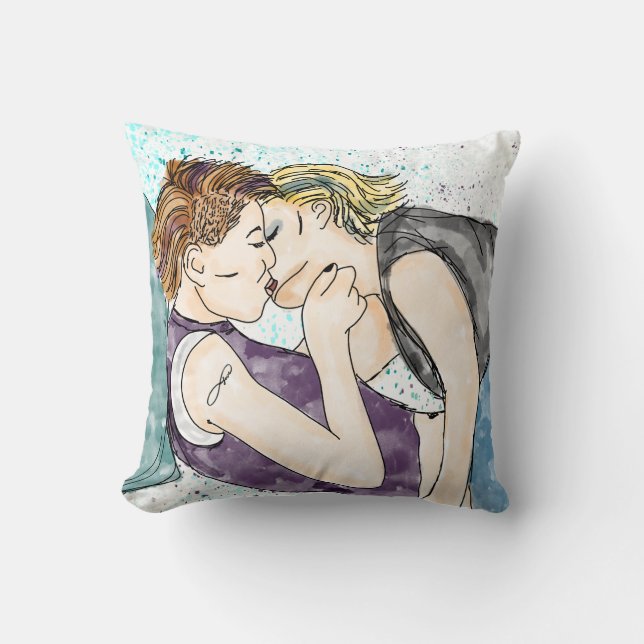 Coussin LGBTQIA+ Femmes Kisser Aquarelle Art (Recto)