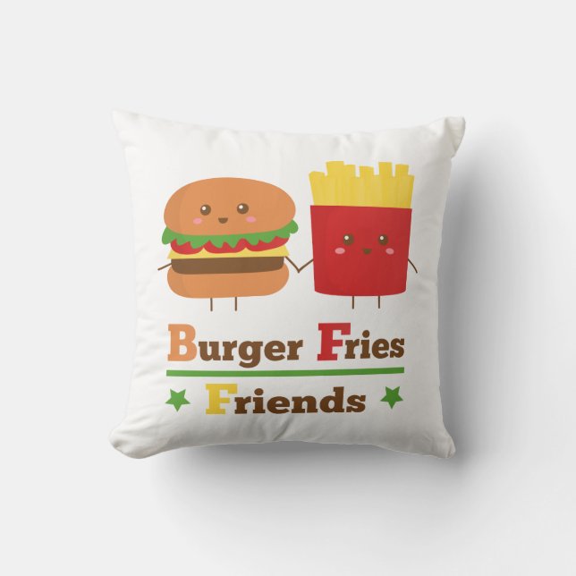 Coussin L'hamburger de bande dessinée de Kawaii fait frire (Recto)