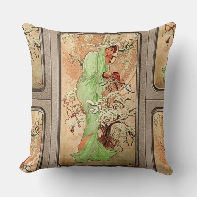 Coussin L'hiver dans un cap vert par Alphonse Mucha (Recto)