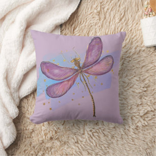 Coussin Libellule aquarelle à ailes violettes