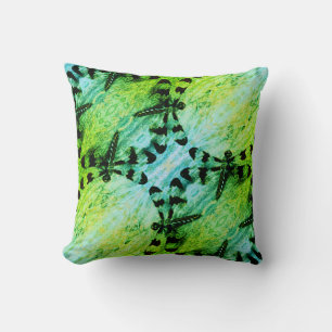 Coussin Libellule bleu sarcelle vert noir dos solide