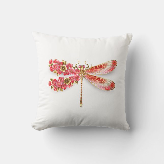 Coussin libellule de fleurs avec sakura de bijoux (Recto)