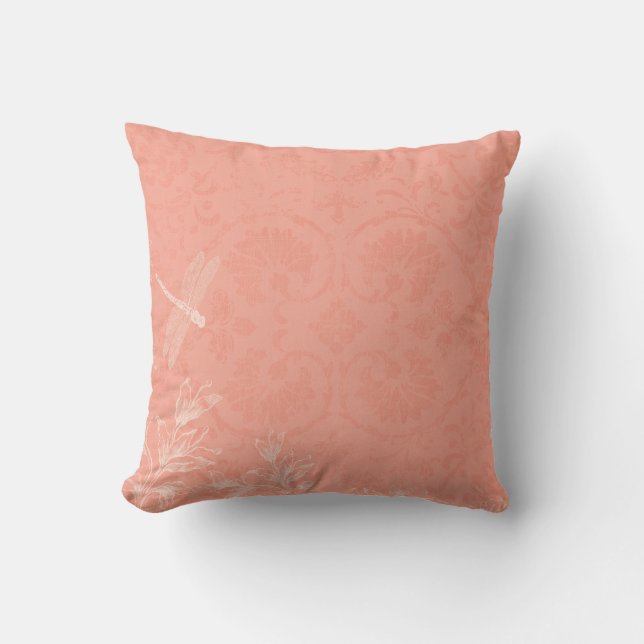 Coussin Libellule florale de pêche (Recto)