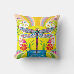Coussin Libellule radieuse et fleurs sauvages