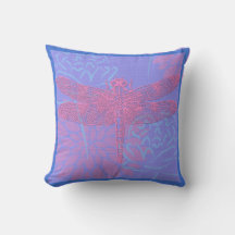 Coussin Libellule Rose sur Fond Violet