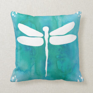 Coussin Libellules blanches de bleu d'Aqua d'aquarelle de