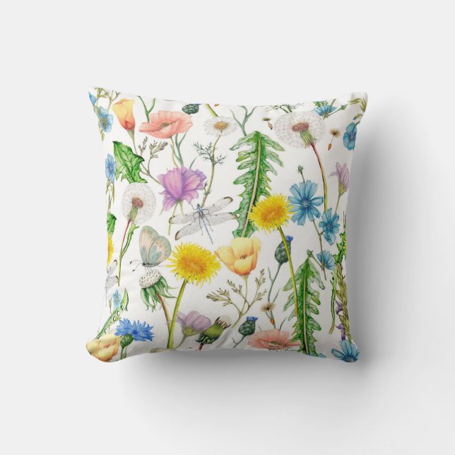 Coussin Libellules sur fleurs sauvages (Recto)
