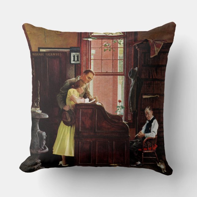 Coussin Licence de mariage par Norman Rockwell (Recto)