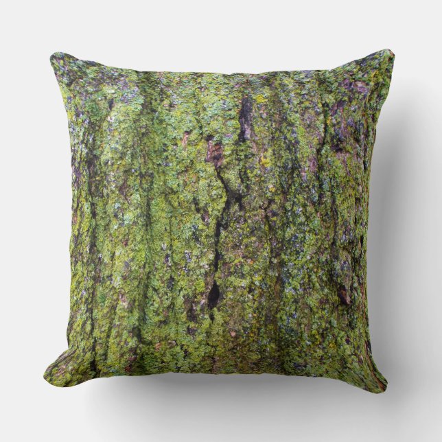 Coussin Lichen vert sur l'écorce d'arbre (Recto)