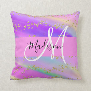Coussin Licorne Arc-en-ciel Doré Paillettes Monogramme Col