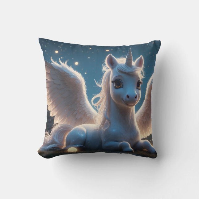 Coussin Licorne blanche avec ailes (Recto)