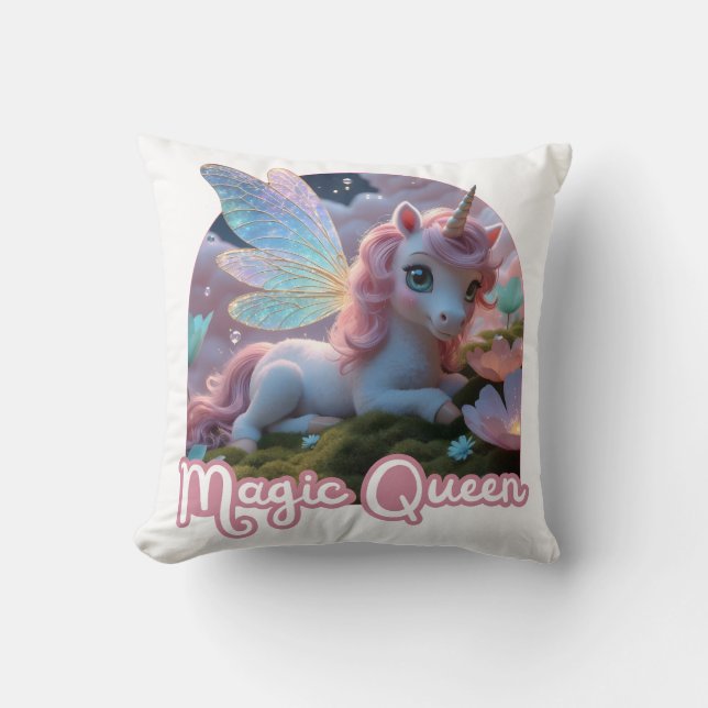 Coussin Licorne blanche avec des ailes - Magic Queen (Recto)