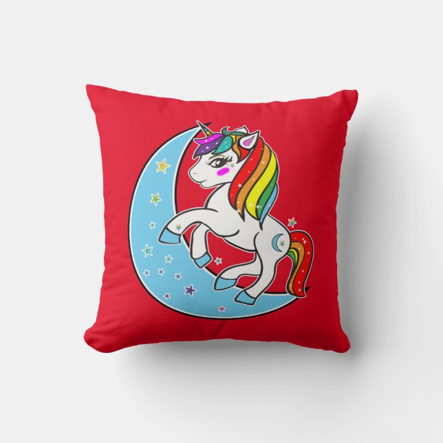 Coussin Licorne Céleste Arc-en-ciel Lune & Étoiles (Recto)