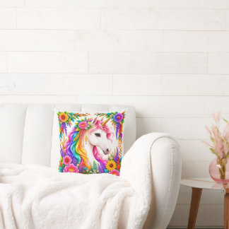 Coussin Licorne Fantastique Arc-en-Ciel Magique