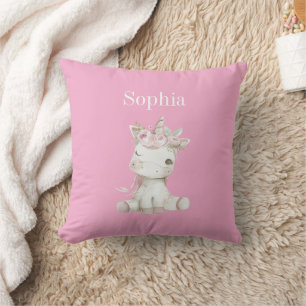 Coussin Licorne Florale Rose Blanche Mignonne