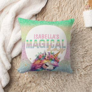 Coussin Licorne magique arc-en-ciel pailletée