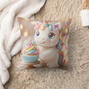 Coussin Licorne pastel avec arc-en-ciel Cupcake