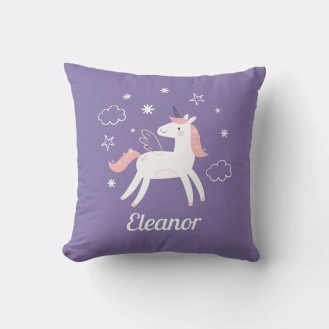 Coussin Licorne Personnalisée Fille Mignonne  (Recto)