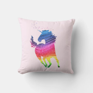 Coussin Licorne Rose Arc-en-Ciel Réversible